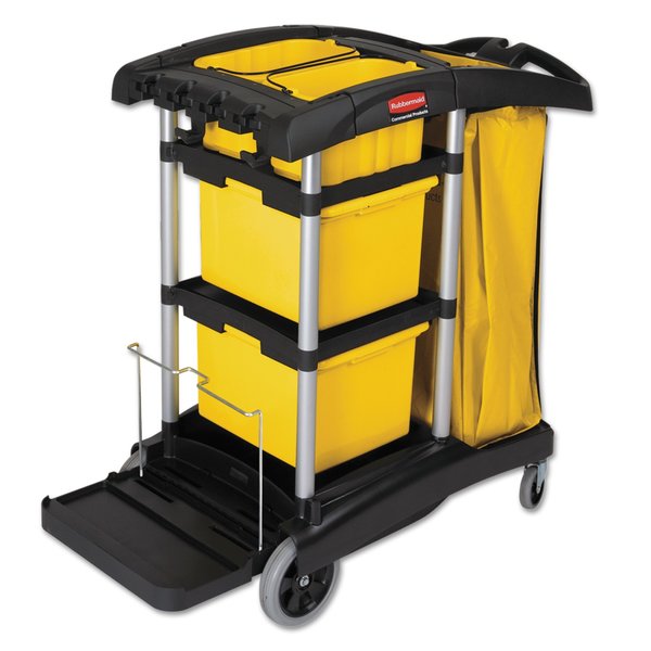 Rubbermaid Commercial HYGEN M-fiber Cleaning Cart, 22w x 48.25d x 44h, Black/Yellow/Silver FG9T7300BLA